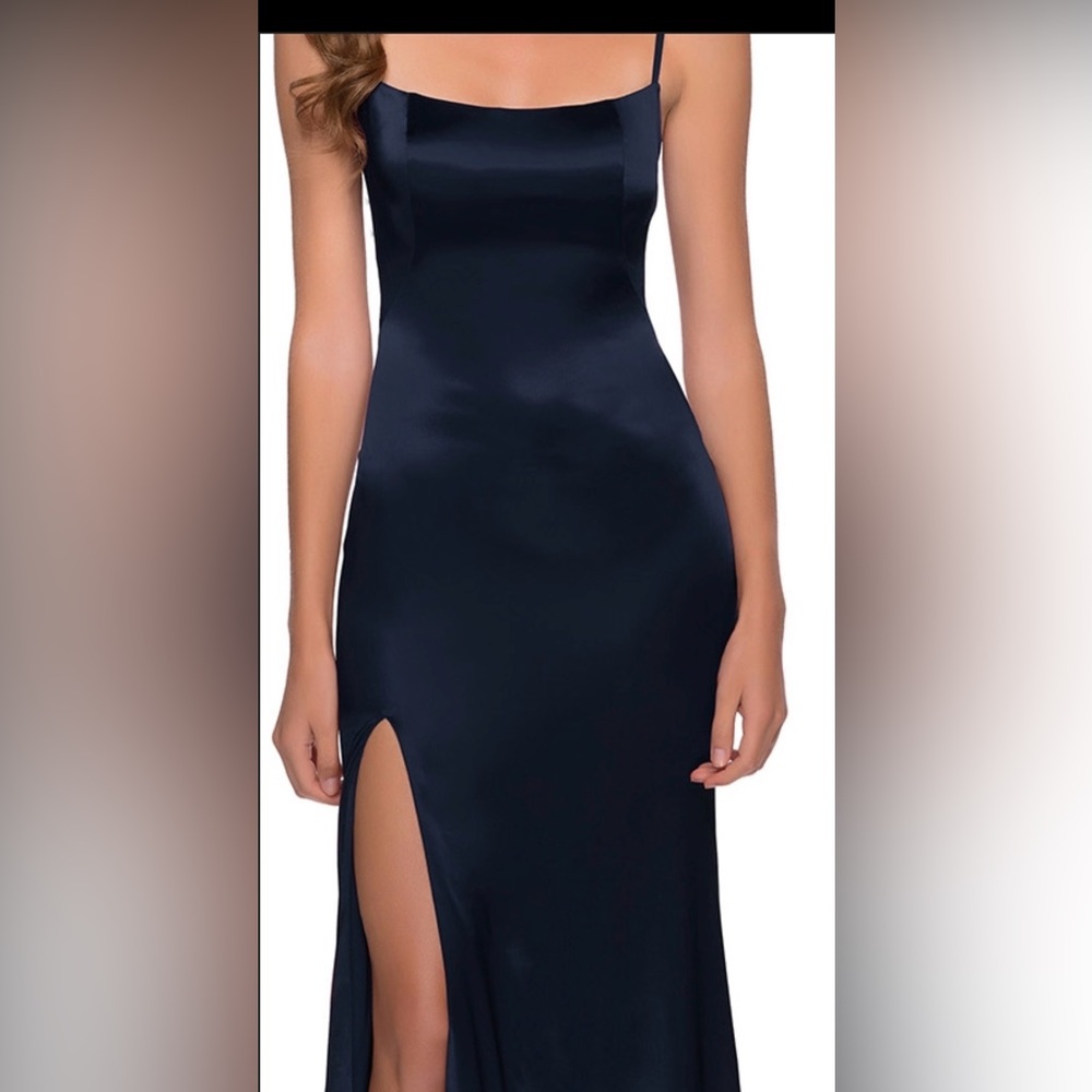 La Femme Navy Blue Evening Gown